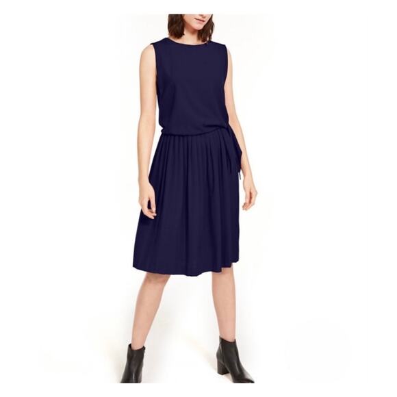 Marella Side Tie Pleated Dress Navy Blue Women's Size 12 Sleeveless‎ Calcina - Picture 1 of 15